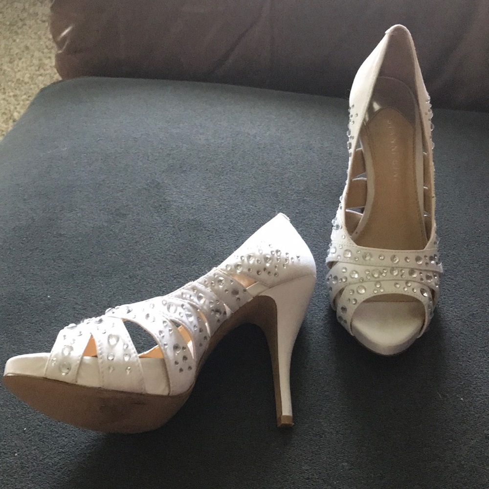 Gianni Bini White Jeweled Heels